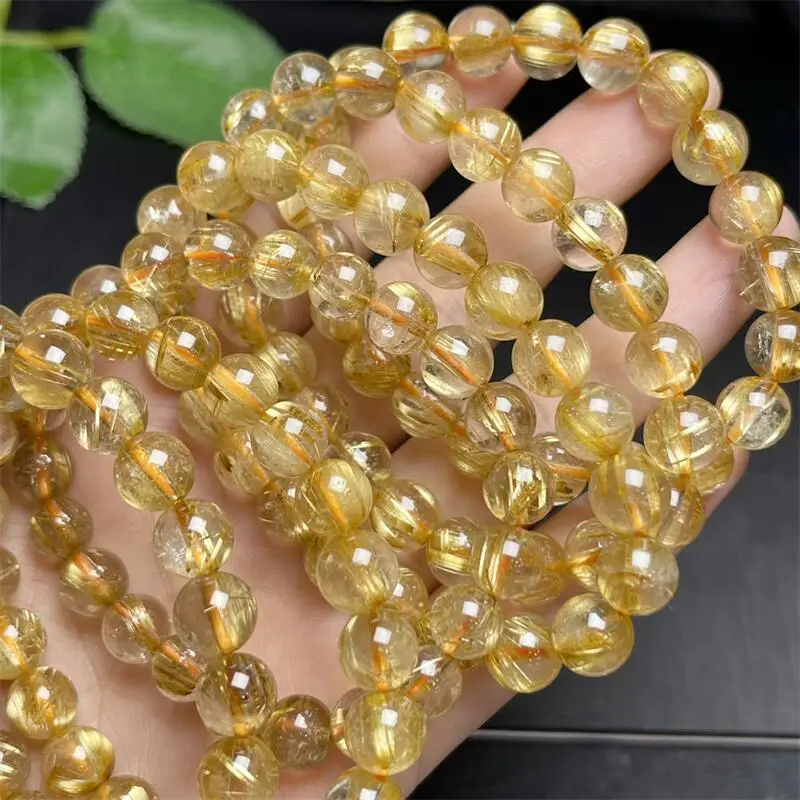 Natural Gold Rutilated Quartz Bracelet For Women Men Love Gift Crystal Beads Strands Jewelry Gift 1PCS 8/9/10MM