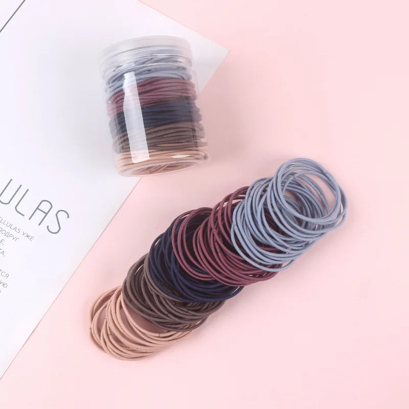 100pcs/box Coffee Color 2mm Thin Hair Ties For Women's Basic Ponytail & Braids, Suitable For Daily, Outdoor, Casual & Sports Occ