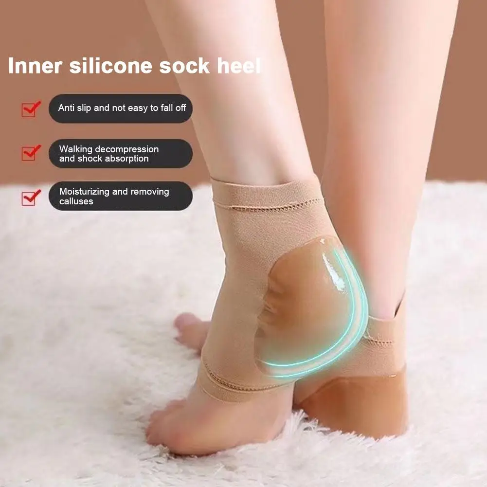 2Pieces Heel Protector Silicone Heel Moisturizing Socks Anti-Crack Protective Cover Plantar Fasciitis Pain Relief Feet Care Tool