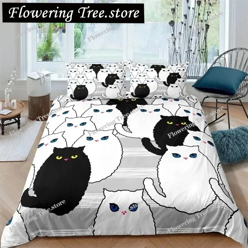 Cartoon Cat Dogs Toddler Bedding Set For Boys Teens Cartoon Kittens Animals Microfiber 3D Duvet Cover Pillowcases Bedroom Decor