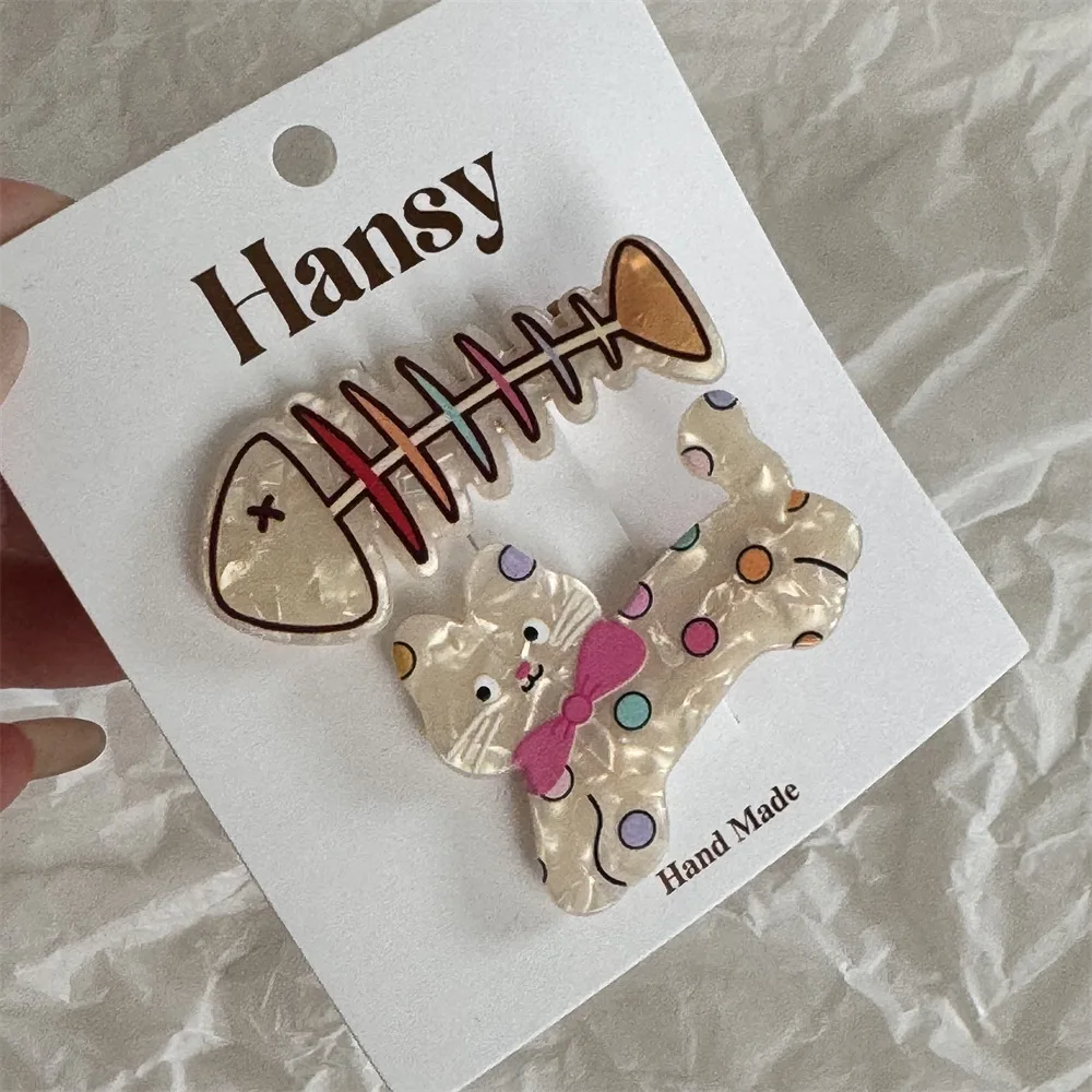 Cute Animal Hair Clips Set - 2 Pack Little Kitty and Puppy Hairpins with Cartoon Utensils, Adorable Barrettes for Girls