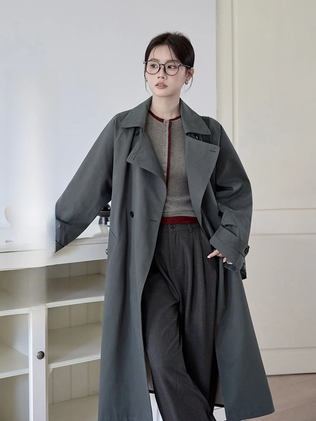 

Женское пальто Deep ey HuiXi: Новинка осенне-зимнего сезона, свободный крой, длинный рукав, двубортное, средней длины, ветровка для города