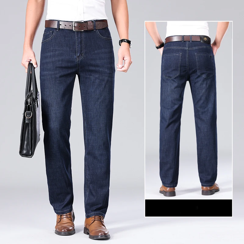 Fashion Zipper Button Solid Color Straight Business Jeans Men's Clothing 2024 Spring Summer New Loose All-match Casual Trousers