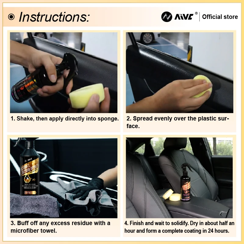 Car Interior Detailer AIVC-B Nano Refurbish Agent Car Interior Retreading Spray Rinse-free Plastic Parts for Car Seat Dash Board
