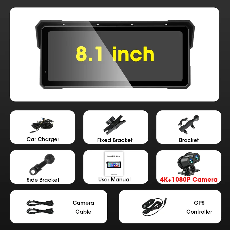 Srnubi 8,1 inch motorfietsscherm Draadloos Carplay Android Auto Ondersteunt IP67 waterdichte hoofdeenheid voor motorfietsaccessoires