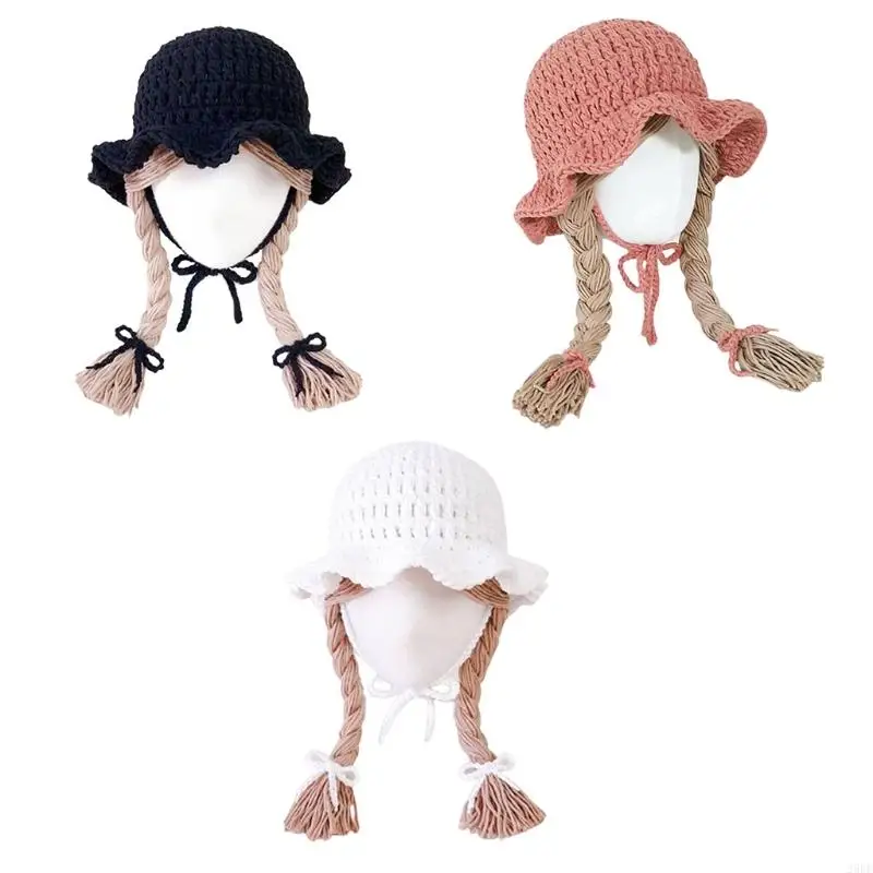 29EE Handmade Knitted Baby Girls Hat Newborn Wigs Brades Kids Crochet Plaits