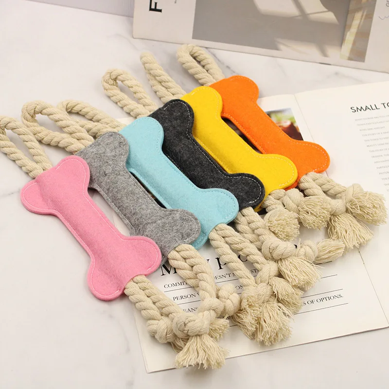 

5Pcs Felt Dog Chew Toys Bone Shape Molar Stick Bite Resistant Teeth Cleaning Interactive Pet Toys for Puppy Small Dogs