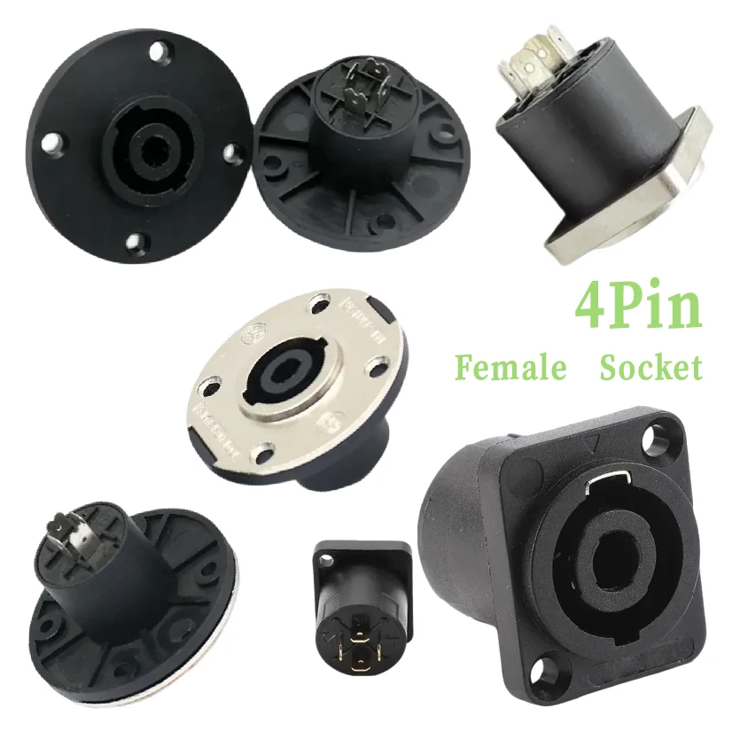 Speaker Panel Mount Socket Connector Compatible Speakon 4 Cores Female Jack with Locking Terminal Small Square Round Base