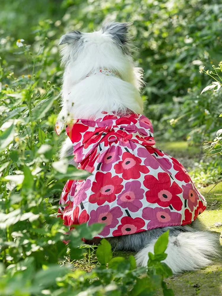 Cute Cat and Dog Clothes, Summer Flower Skirt, Chest Back, Big Dog, Bull Terrier, Grey Dog Clothes