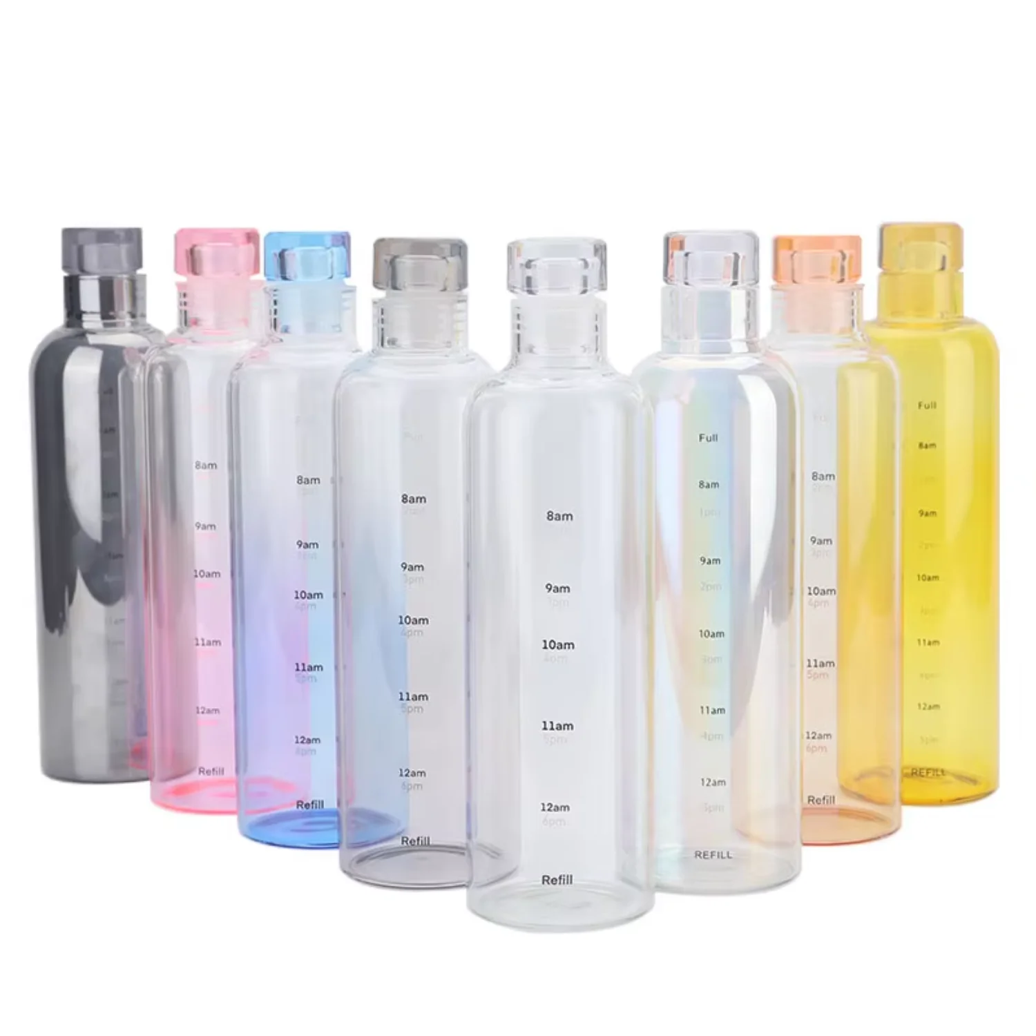 BPA Free Fashion 500ml 650ml  Gradient Glass  Transparent Bottle  With Time Marker