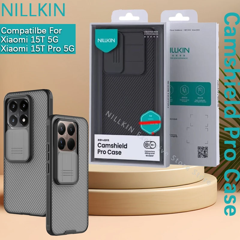 Nillkin pour Xiaomi 15T Pro/Mi 15T 5G coque rigide CamShield Pro étui noir clair TPU + PC lentille fenêtre coulissante couverture coque de téléphone