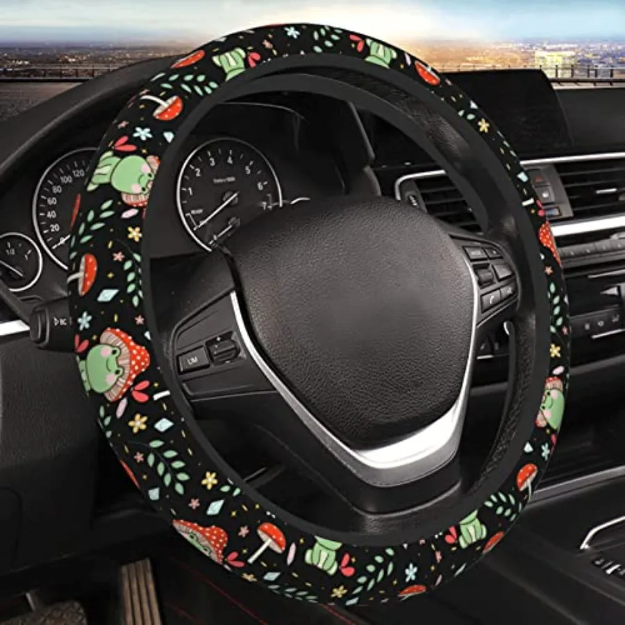 

Green Frog Mushroom Steering Wheel Cover Non-Slip Auto Steering Wheel Protector Car Accessories Universal Fit 15 Inches for Men