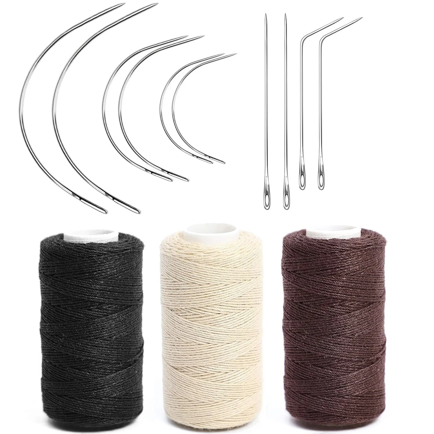 Black Brown Beige Needle And Thread For Hair Extensions Hair Weave Sewing Threads With CLI Shape Curved Needles Wig Making Tools