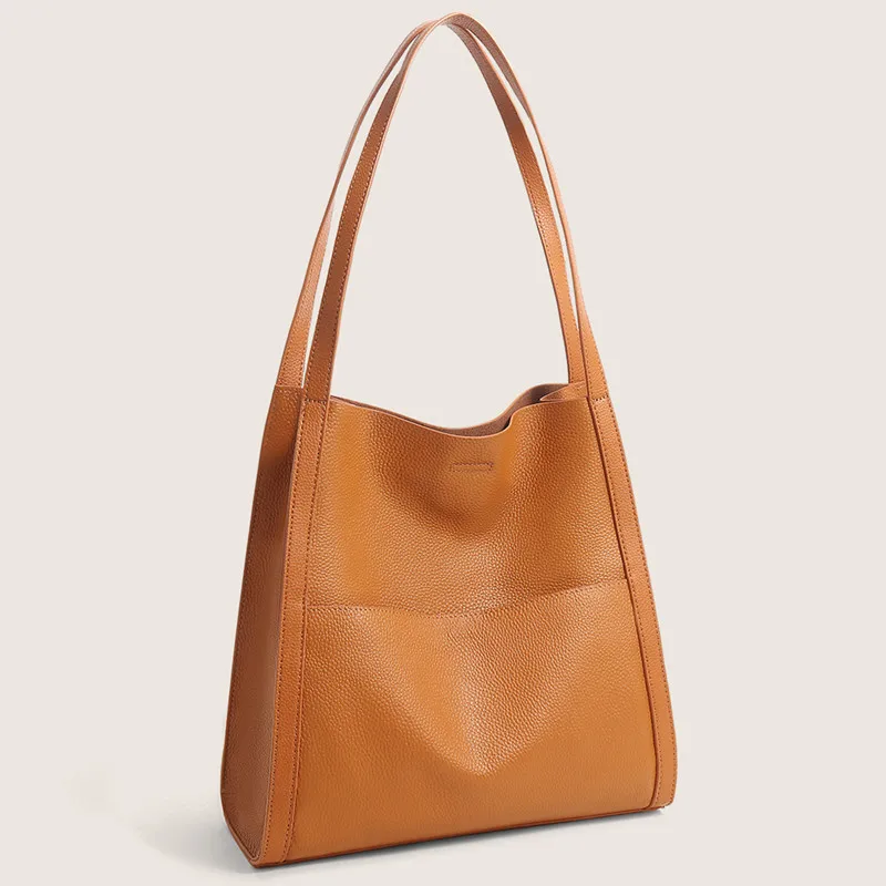 Women Bag Female Luxury Shoulder Bags Lady Soft 100% Cowhide Genuine Leather Simple Design Casual Tote Bucket Handbag 2023 New