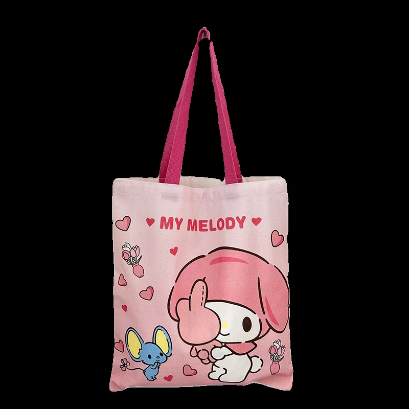 Kawaii Sanrio Canvas Bag Kuromi Hello kitty Cinnamoroll Women\'s Shoulder Bags Casual Large Capacity Shopping Bag