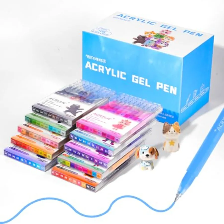 

ROSYMENG Acrylic Gel Pens 100 Colors Ultra‑Smooth 1.0mm Tip with Large‑Capacity Ink Pens Multi‑Surface Coloring Pens for Journa