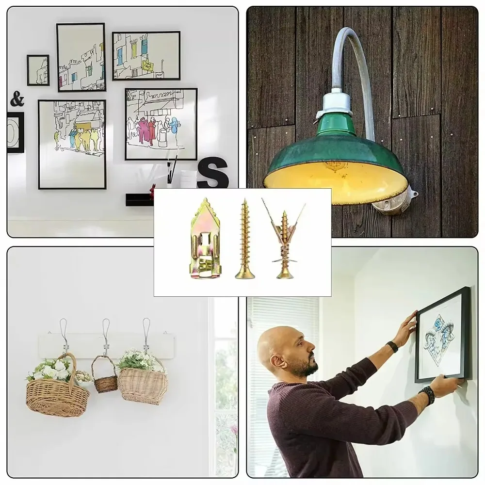 ชุดสกรูไม้แบบหนา 50/100 ชิ้น พร้อมเดือยยึดผนังสำหรับงาน DIY ติดตั้งบนผนังอย่างปลอดภัย พร้อมสกรูขยายและอุปกรณ์ยึด