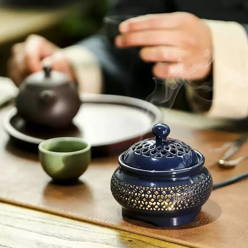 Premium Electric Incense Burner Ceramic – Rechargeable Aroma Diffuser for Home Office Yoga – Luxury Scent Warmer with LED Light