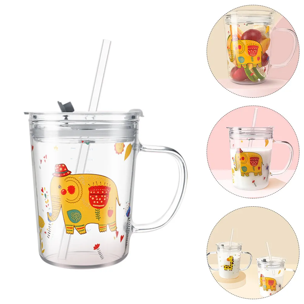gobelet-en-verre-de-350-ml-avec-motif-elephant-de-dessin-anime-bouteille-d'eau-pour-enfants-avec-paille-et-couvercle-tasse-a-cafe-et-jus-ustensile-de-cuisine-domestique