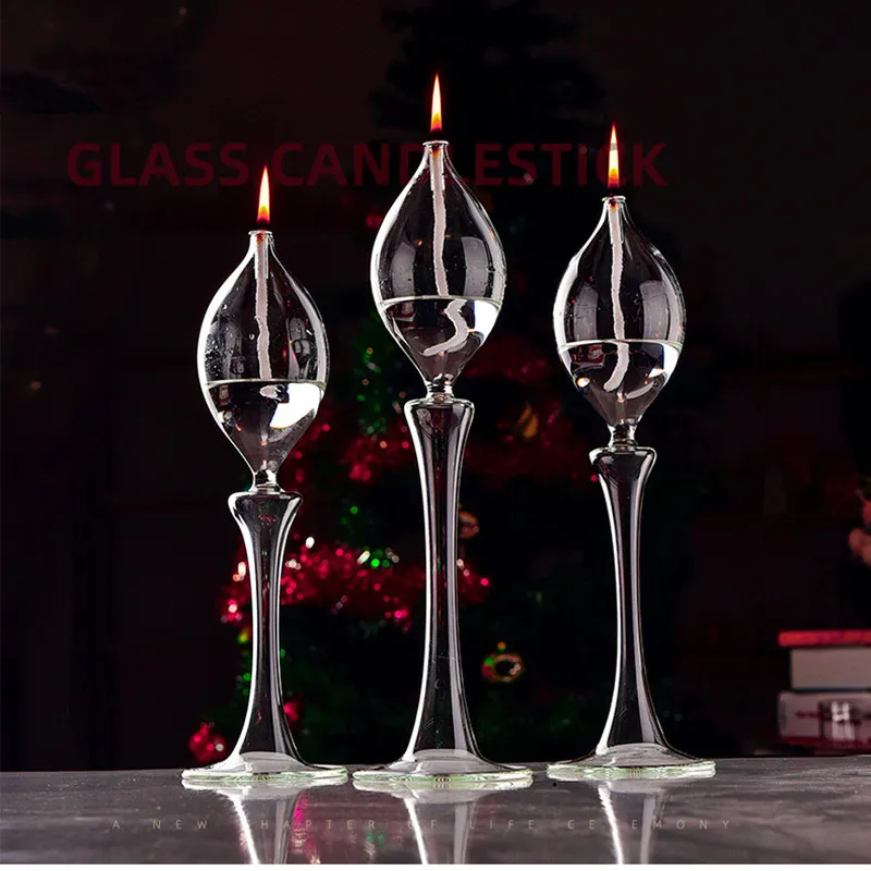 Free Shipping 3pcs/pack Tall Form Transparent Glass Oil Lamp Wedding Decoration Handcraft Candle Light Friend Gift