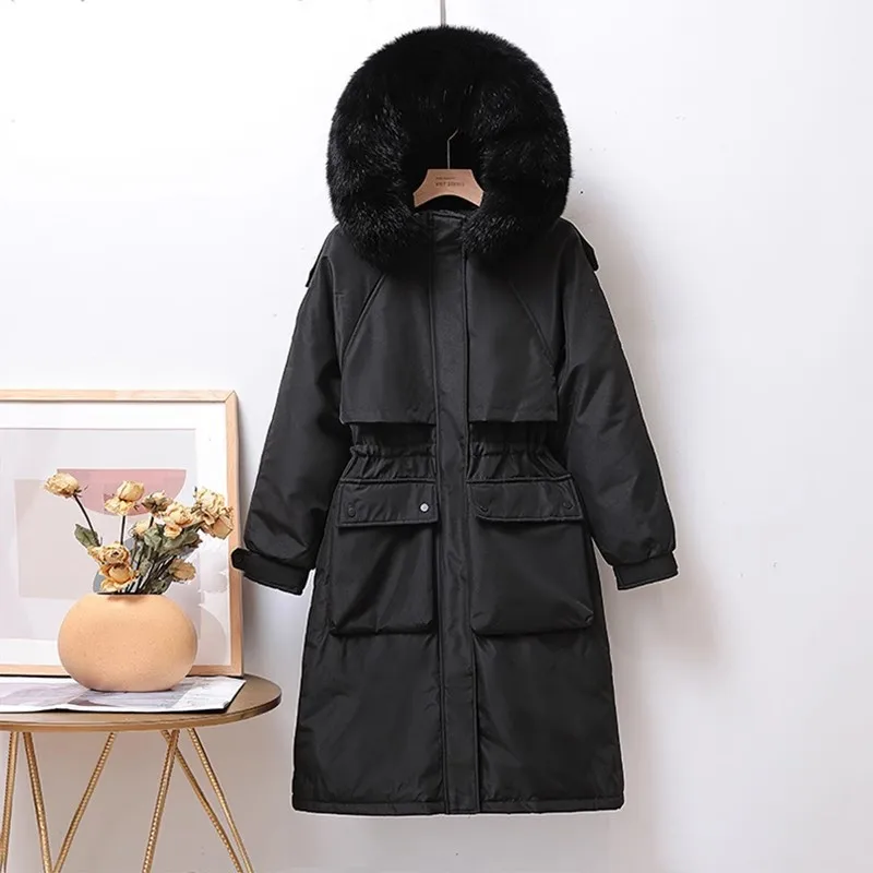 High end Women\'s White duck down Jacket 2024 Winter Korean version Fox fur collar Hooded Long Down Coat Thickend Parkas Overcoat