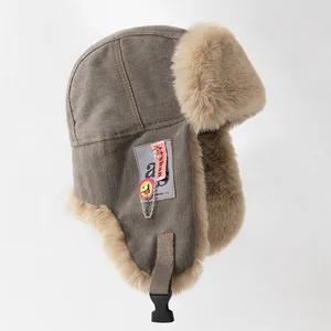 Novo chapéu bomber das mulheres dos homens grosso quente russo ushanka chapéu de pele moda masculino feminino chapéu de inverno preto cinza earflap esqui russo boné 10 principais vendas touca cinza masculina - №9