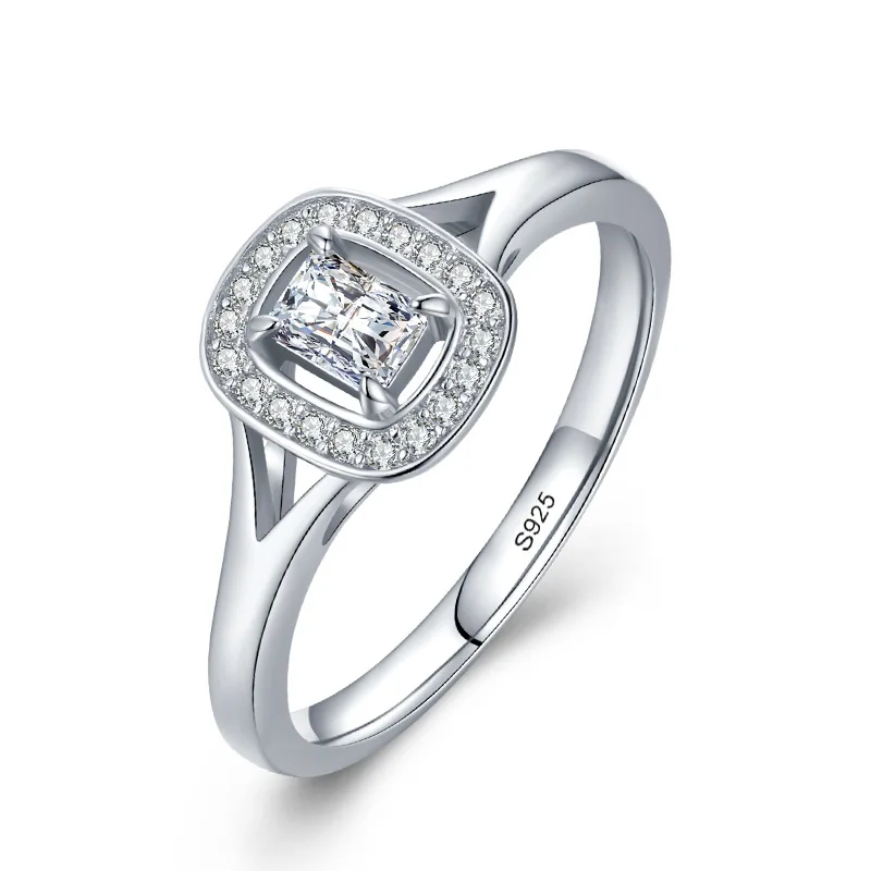 

Wholesale Popular S925 Sterling Silver Square Zirconium Diamond Platinum-Plated Female Rings