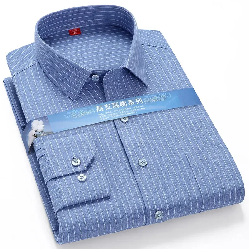 

New 2024 Spring Men‘s Long Sleeve Casual Shirts Plus Size 6XL Soft Striped Plaid Regular Fit Formal Business Office Dress Shirt
