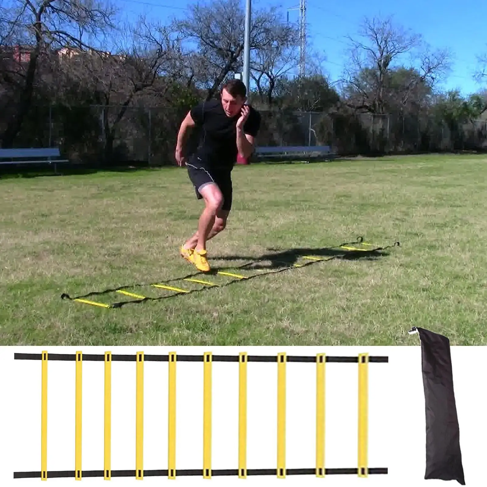 บันไดฝึกความคล่องตัว บันไดฟุตบอล ฝึกความเร็ว พร้อมกระเป๋าเก็บของ ติดตั้งง่าย เหมาะสำหรับกีฬาเทนนิส ฮอกกี้ แบดมินตัน