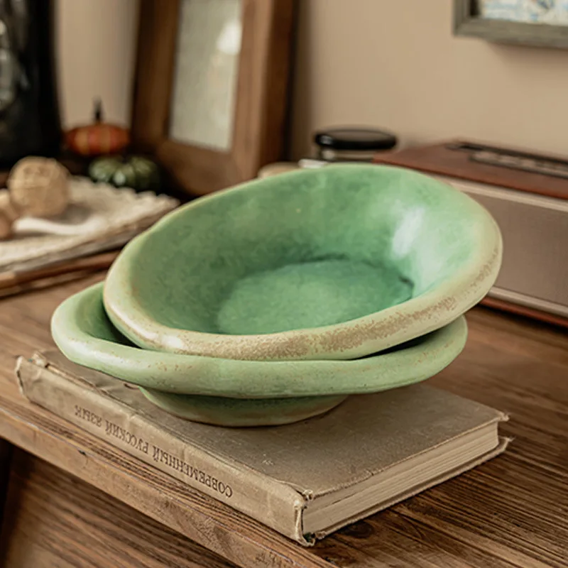 

Керамическая тарелка в деревенском стиле, большая обеденная тарелка в стиле ретро для домашнего салата, сервировочное блюдо