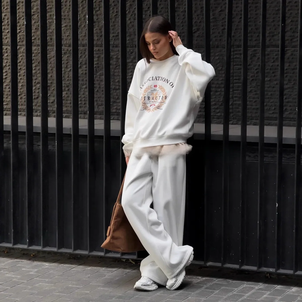 Bedrukt Veelzijdig Vlees Verhullend Straattrend voor Dames Chique Verdikt Sweatshirt met Ronde Hals Retro Amerikaanse Stijl