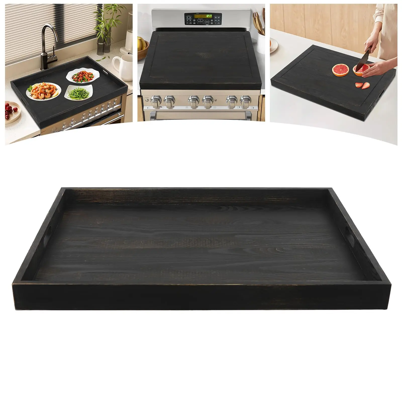 غطاء موقد لوح المعكرونة، أغطية علوية للموقد الخشبي مقاس 30 × 22 بوصة لموقد الزجاج والموقد الكهربائي، موقد غاز، خشبي S