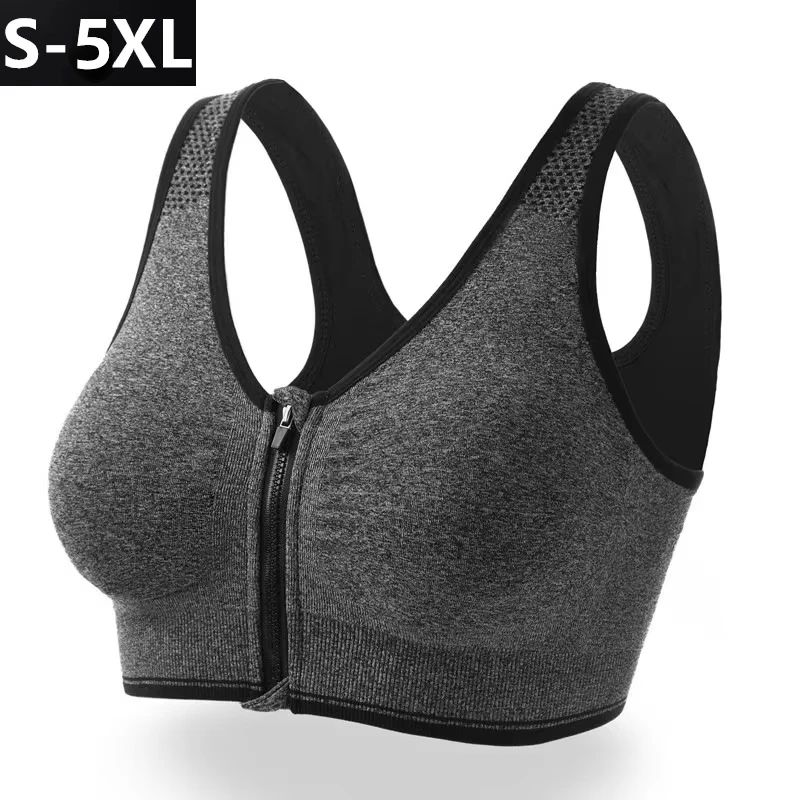 Biustonosz sportowy damski zamek błyskawiczny z przodu więcej rozmiarów krótkie bluzki damskie siłownia Jogging joga Fitness kamizelka odporna na wstrząsy Bralette biustonosze sportowe dla kobiet