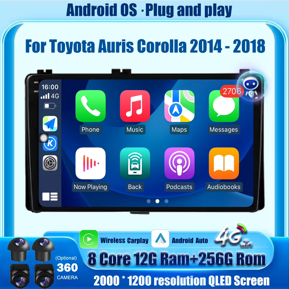 

Wireless Carplay For Toyota Auris Corolla 2014 - 2018 Android Auto Car Radio Stereo Multimedia Player GPS Navigation WIFI BT DSP