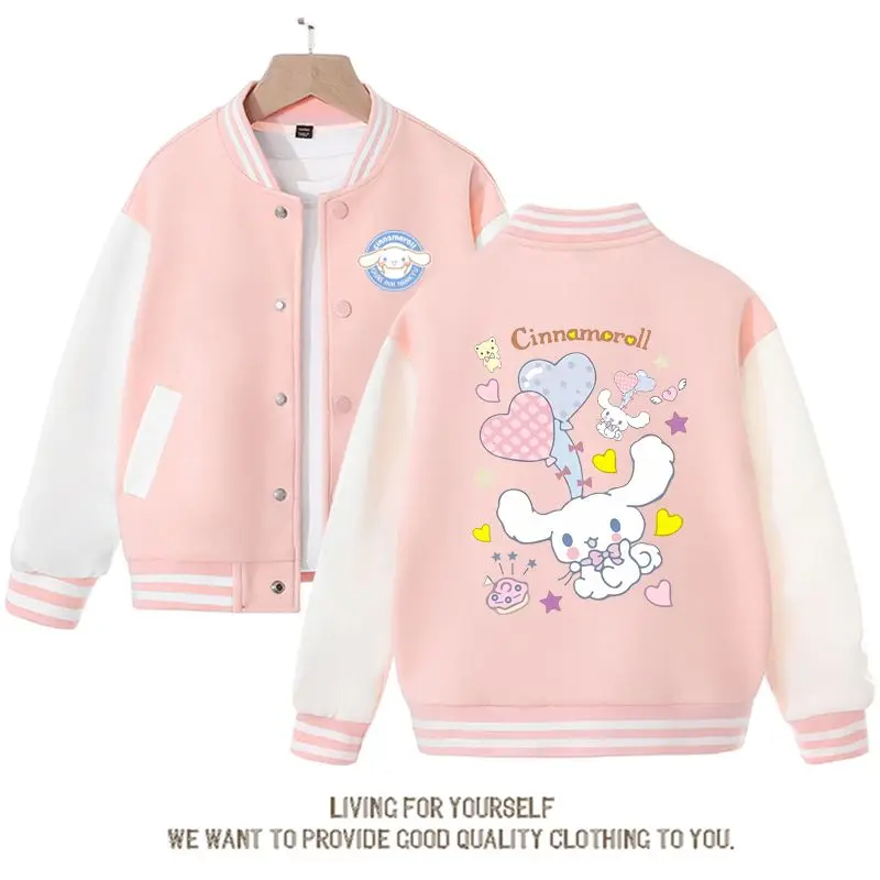 Sanrio Kawaii Cinnamoroll Spring Autumn Children's Casual Sports Baseball Uniform Coat Cute Cartoon Girls Jacket Birthday Gift