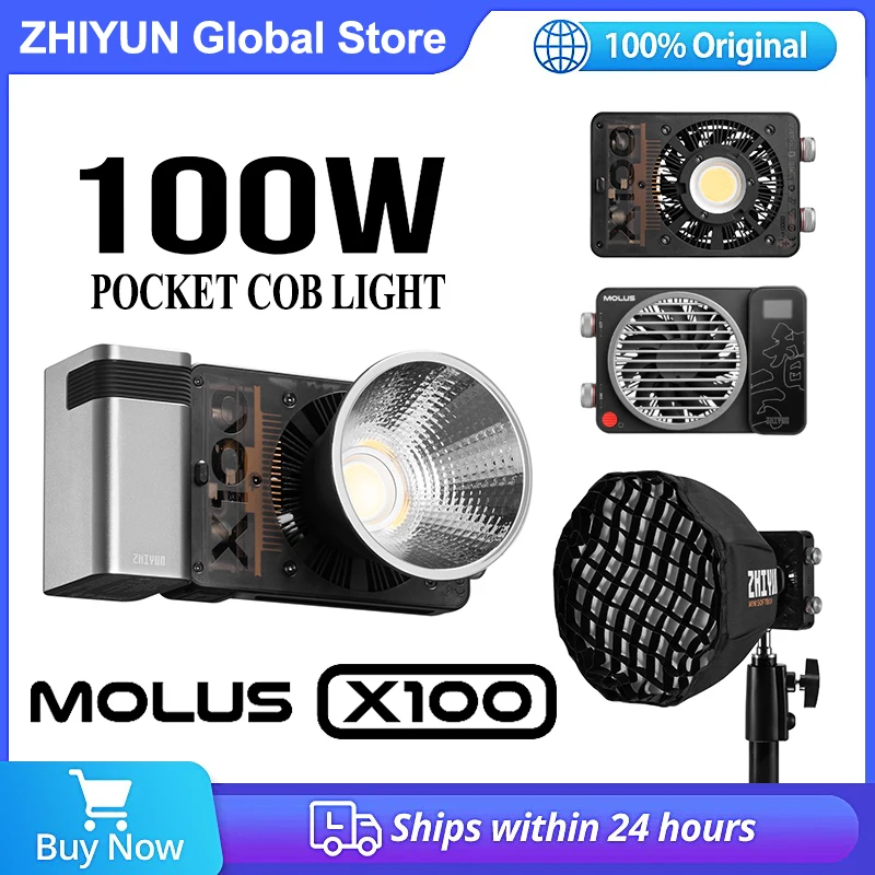 Zhiyun MOLUS X100 Pocket Cob Light LED Light 100W for Studio Photography Lamp 2700-6500K with APP Control for Youtube Tiktok