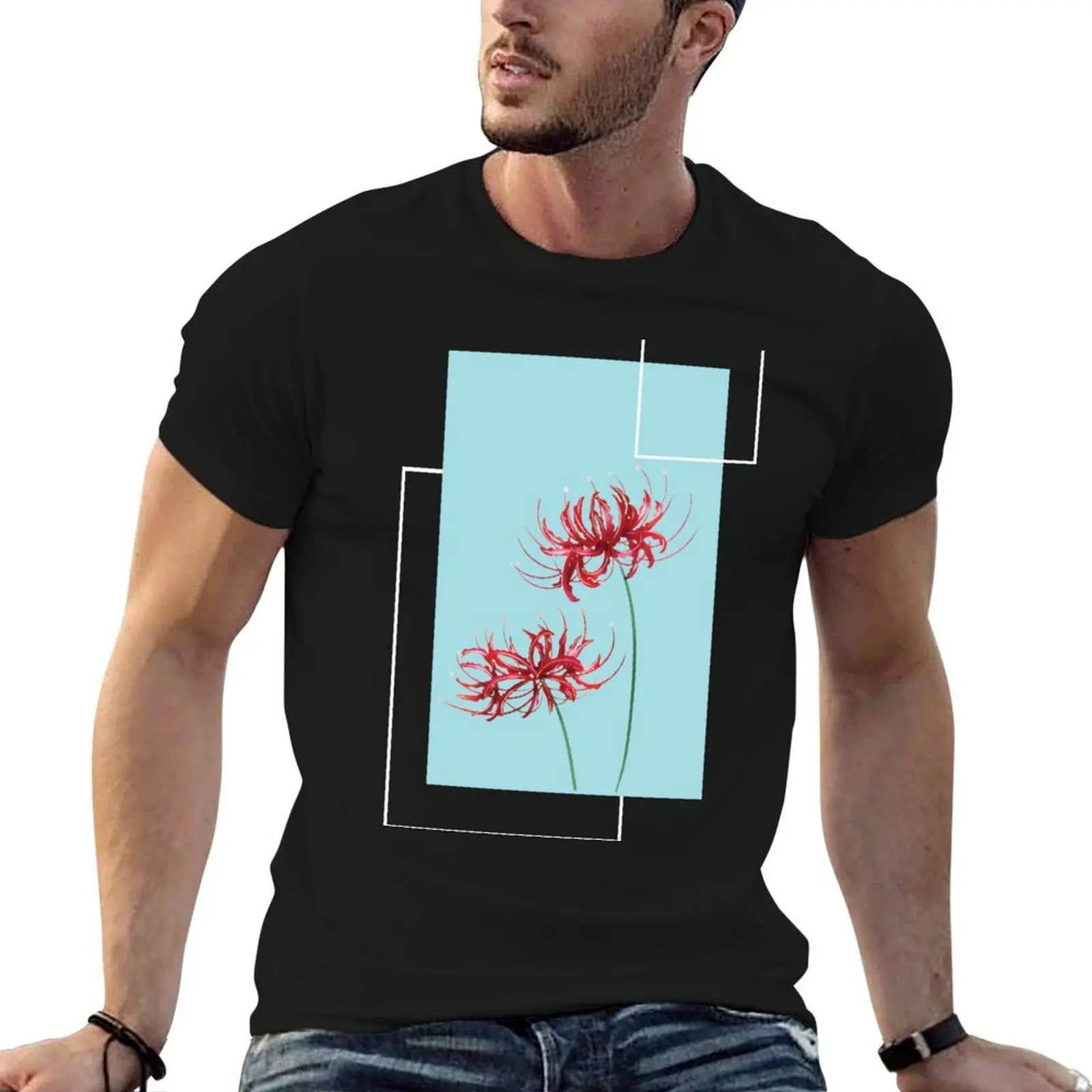 

Lycoris Recoil Red Spider Lily Light Blue T-Shirt t shirts designer t shirts cotton 100% T-Shirt