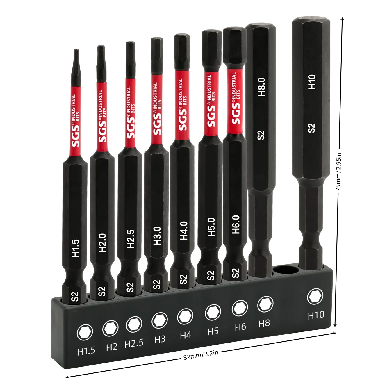 9-teiliges Industrie-Qualität S2 Stark Magnetisches Sechskant-Schlagschrauber-Bit-Set, 75mm Verlängerte Schraubendreher-Bits, Elektrobohrer Sechskant-Schraubendreher-Bits H1.5-H10 – Detail 4