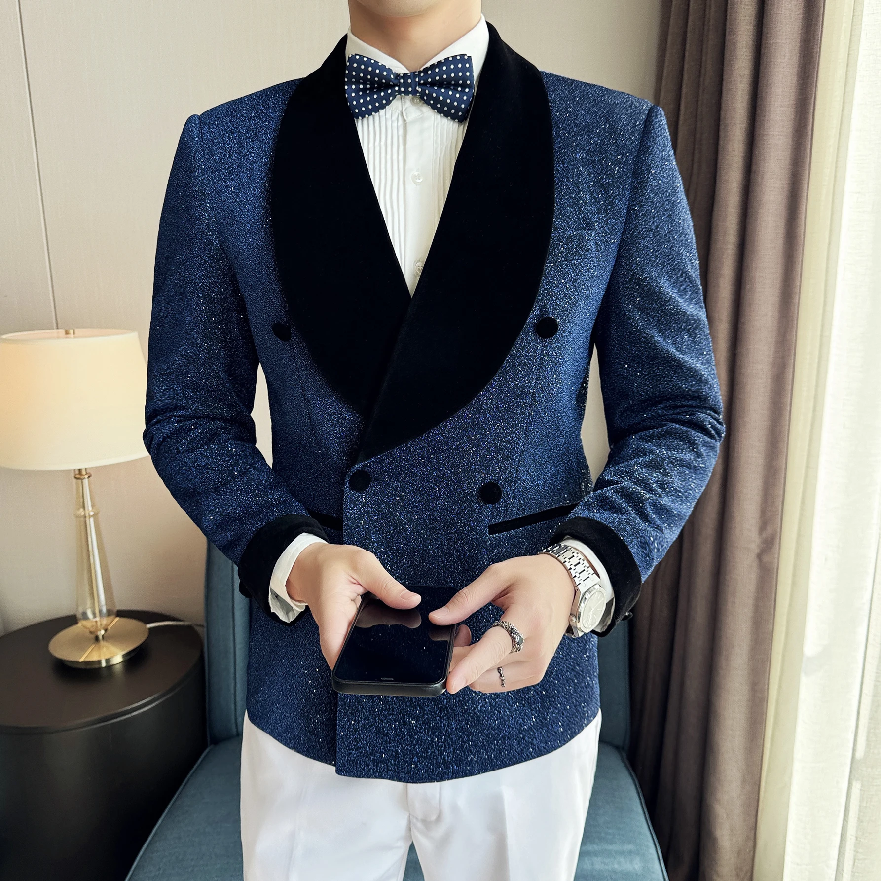 Double-breasted Suit Fashion New Men\'s Leisure Casual Tuxedo Boutique Business Solid Color Slim Fit Suit Blazers Jacket Dress