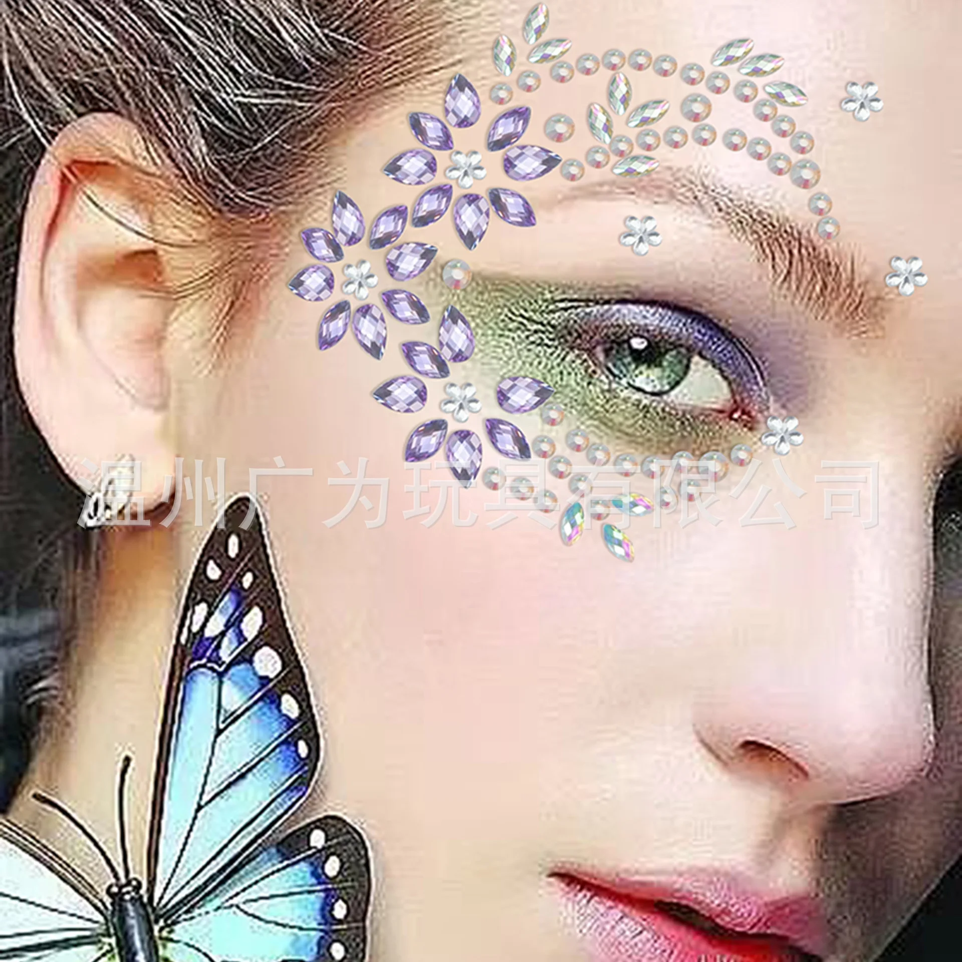 Half Face Rhinestone Stickers Self Adhesive Acrylic Crystal Gems for Music Festival Masquerade Stage Makeup Decor