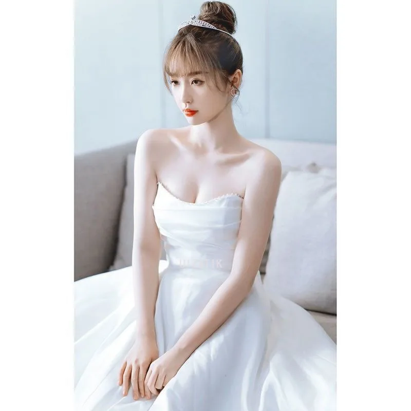Satin White Party Evening Dresses Women Sexy Off-Shoulder A-Line Formal Occasion Dress Light Luxury Customized Wedding Dresses