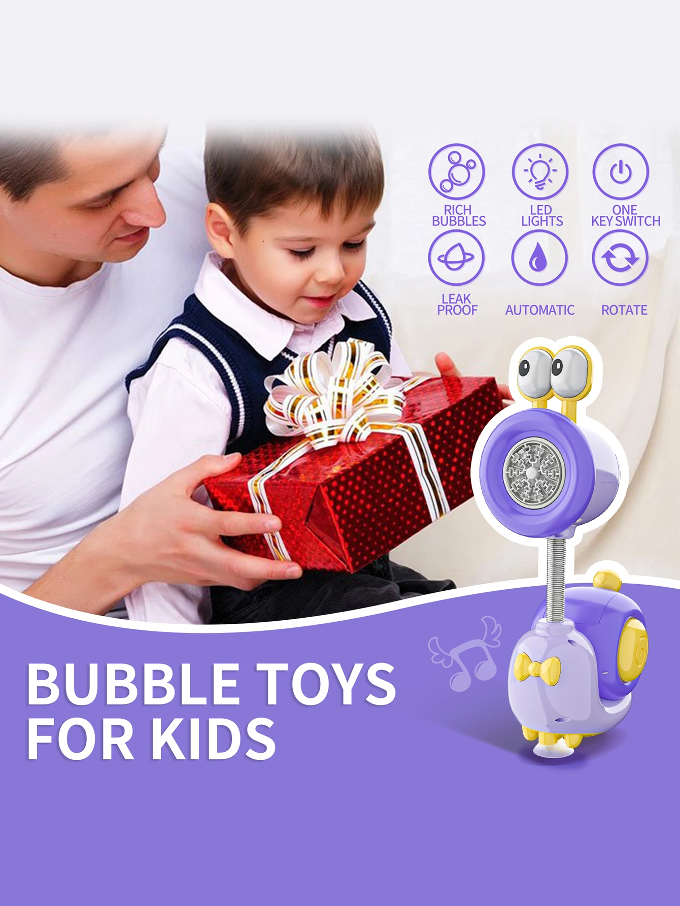 لعبة آلة فقاعات الحلزون، آلة فقاعات أوتوماتيكية مع ضوء، فقاعة قوس قزح عالية الإخراج، آلة فقاعات احترافية محمولة #6