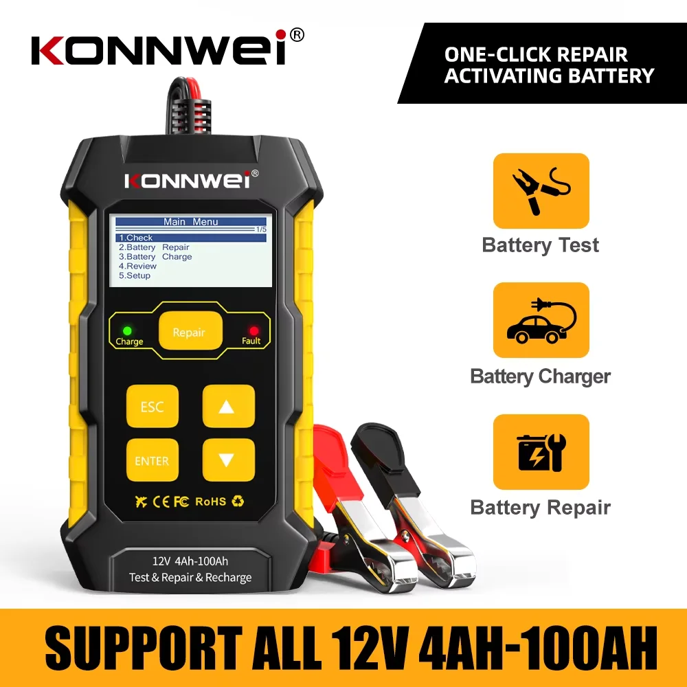 KONNWEI KW510 Full Automatic 12V Car Battery Tester Pulse Repair 5A Battery Chargers Wet Dry AGM Gel Lead Acid Car Repair Tool