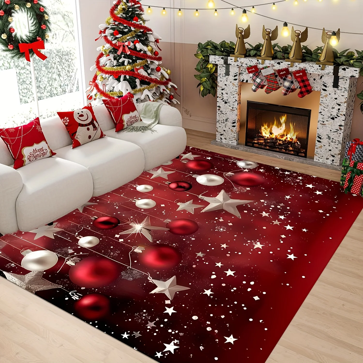 

Рождественский красный коврик со звездным дизайном, для прихожей, игровой комнаты, гостиной, кабинета, спальни, рождественских украшений