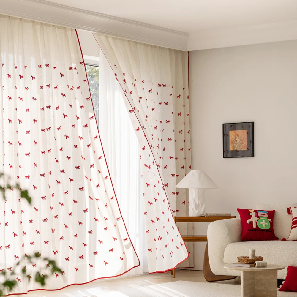 Modern Simple Vintage Horse Sheer Curtain, Elegant Lightweight Window Shade, Sunshade UV Protection, Suitable for Living Room Be