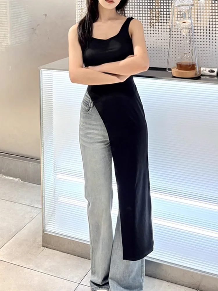 Mouwloze jurk met onregelmatige asymmetrische zoom, zomerpersoonlijkheidstrend voor dames, slim-fit effen kleur top