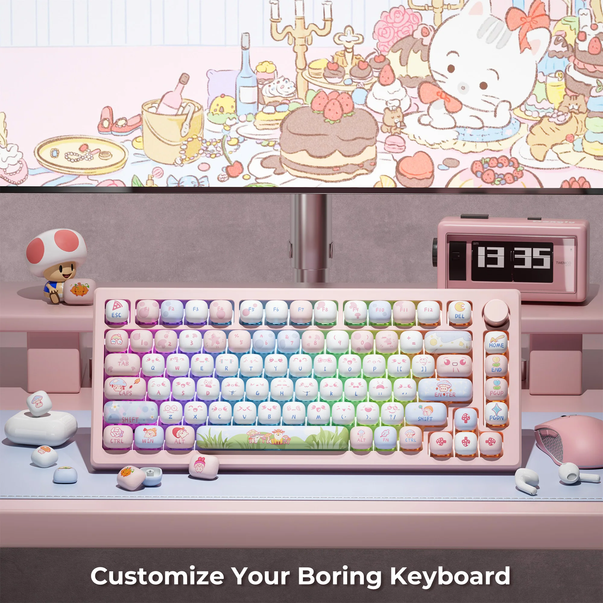 XVX Cute Round Keycap MOG Profile Dye Sub PBT Keycaps 138 Keys Pink Circular Key Cap 61/75/87/98/104 Keyboard Cap