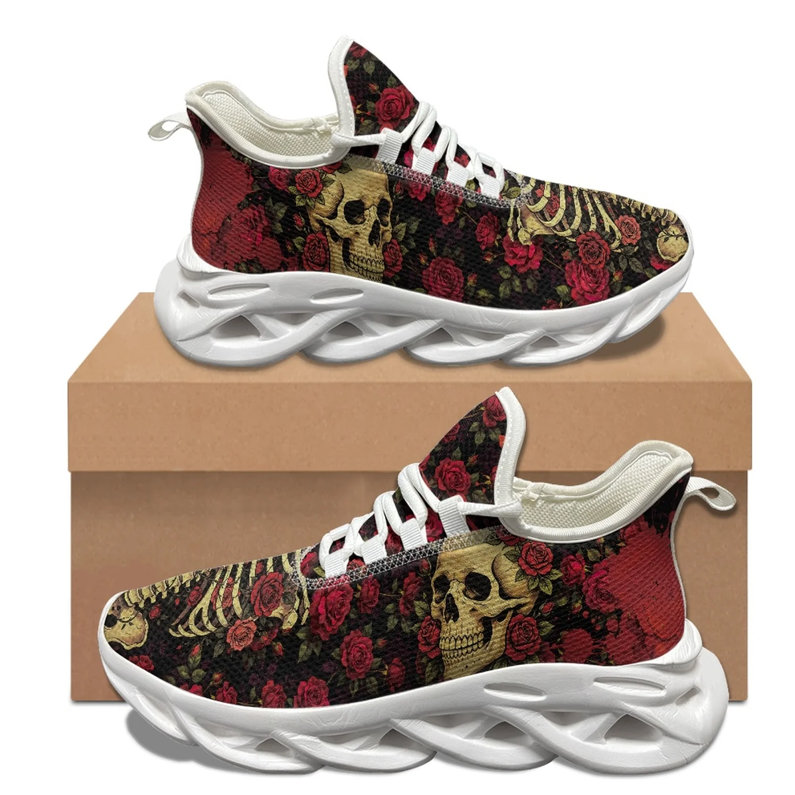 

XIXIRIMIDO Rose Skull Blade Running Shoes Women's Lightweight Sneakers Men's Commuter Shoes Comfortable Breathable Soft 35-48