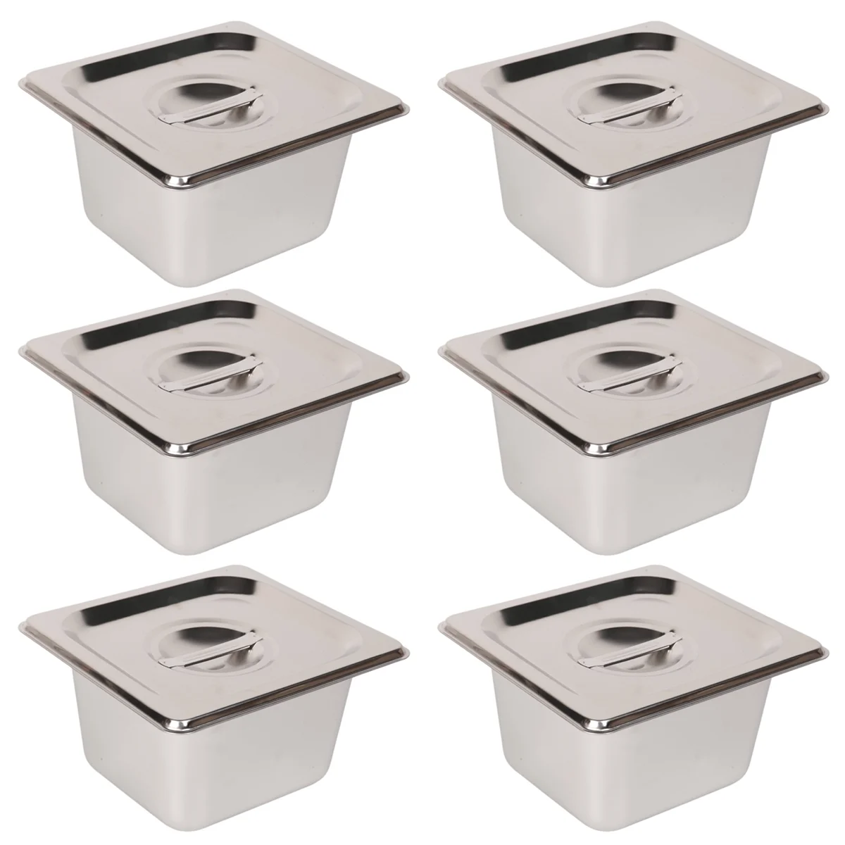 6 Pack Anti-Jam Slotted Hotel Pans with Lids, 1/6 Size 4 Inch Deep, Commercial 18/8 Stainless Steel Steam Table Food Pan