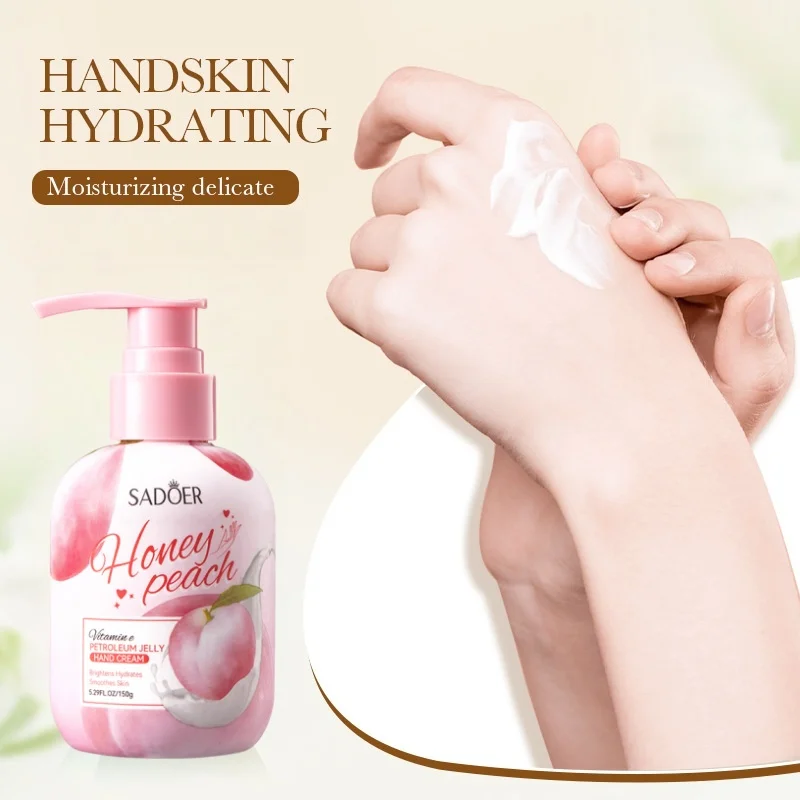 150g Peach Hand Cream, Rich in Glycerin, Peach Extract Essence, and Tocopherol, with a Moisturizing Texture That Is Non-Greasy, Can Nourish Dry Skin, and Can Be Used for Hand, Foot, and Body Care, Keeping Skin Hydrated, Soft, Smooth, and Radiant. Suitable for Rough and Dry Skin.